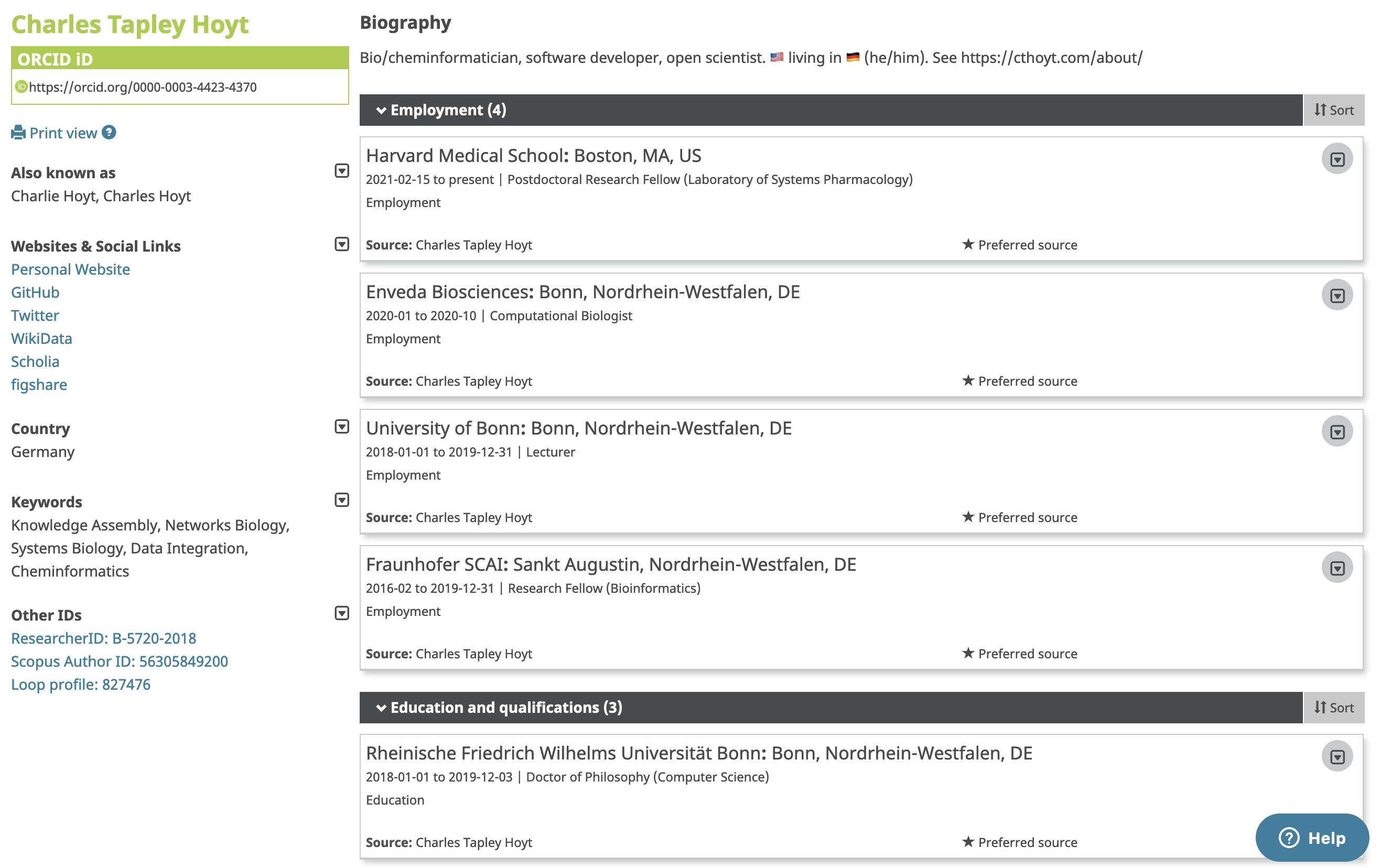 ORCID Profile of Charles Tapley Hoyt